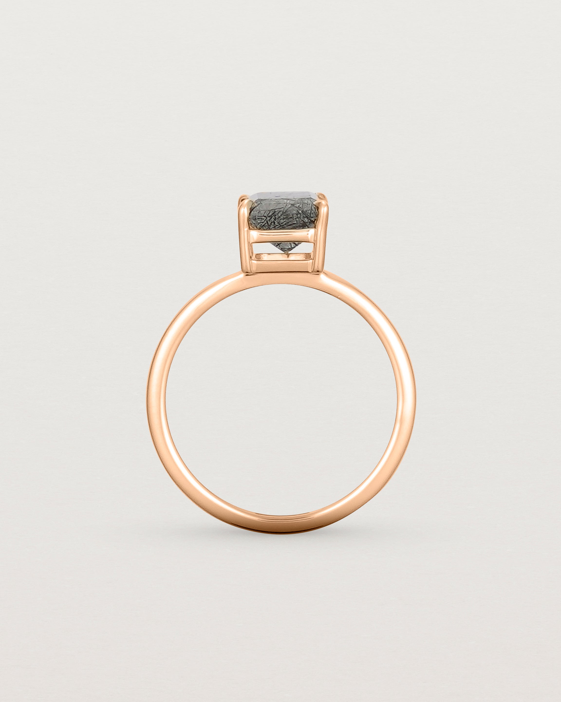 Standing view of the Una Emerald Solitaire | Tourmalinated Quartz | Rose Gold.