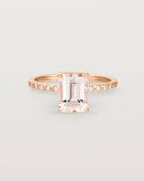 Front view of the Una Emerald Solitaire | Morganite | Rose Gold with Cascade Shoulders.