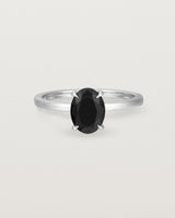 Front view of the Una Oval Solitaire | Black Spinel | White Gold.