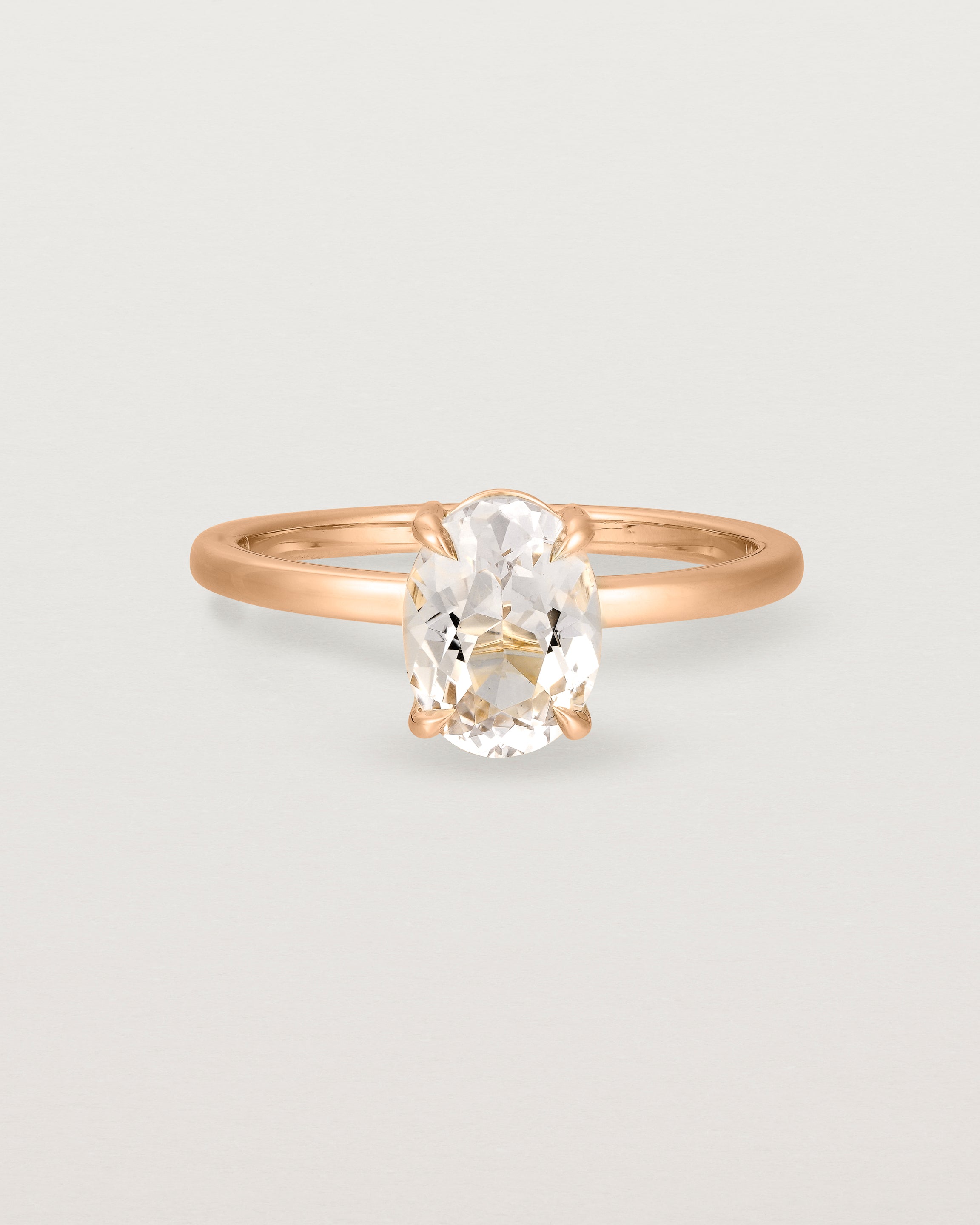 Front view of the Una Oval Solitaire | Morganite | Rose Gold.