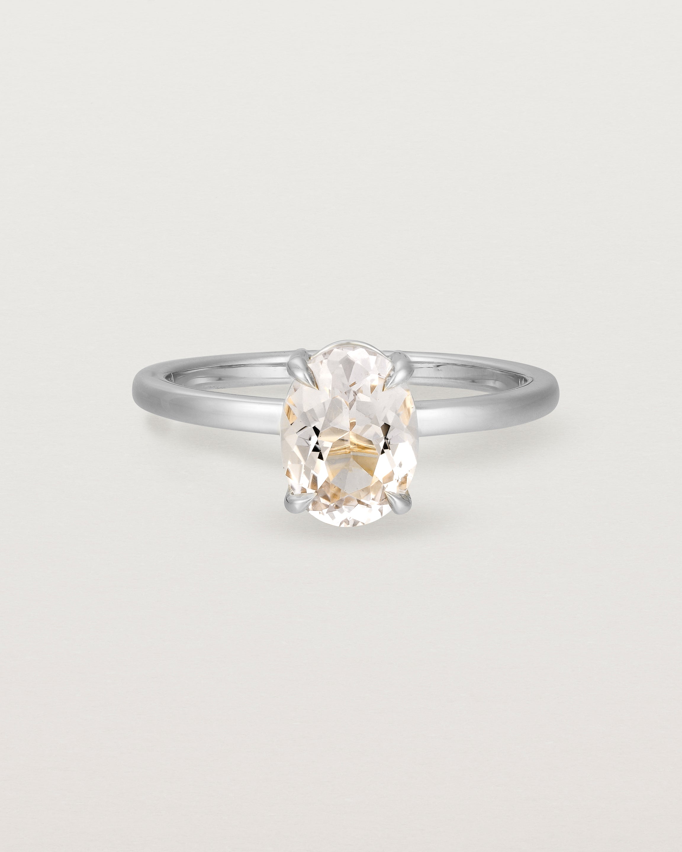 Front view of the Una Oval Solitaire | Morganite | White Gold.