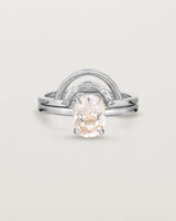 Front view of the Una Oval Solitaire | Morganite | White Gold stacked with the Evette Crown Ring.