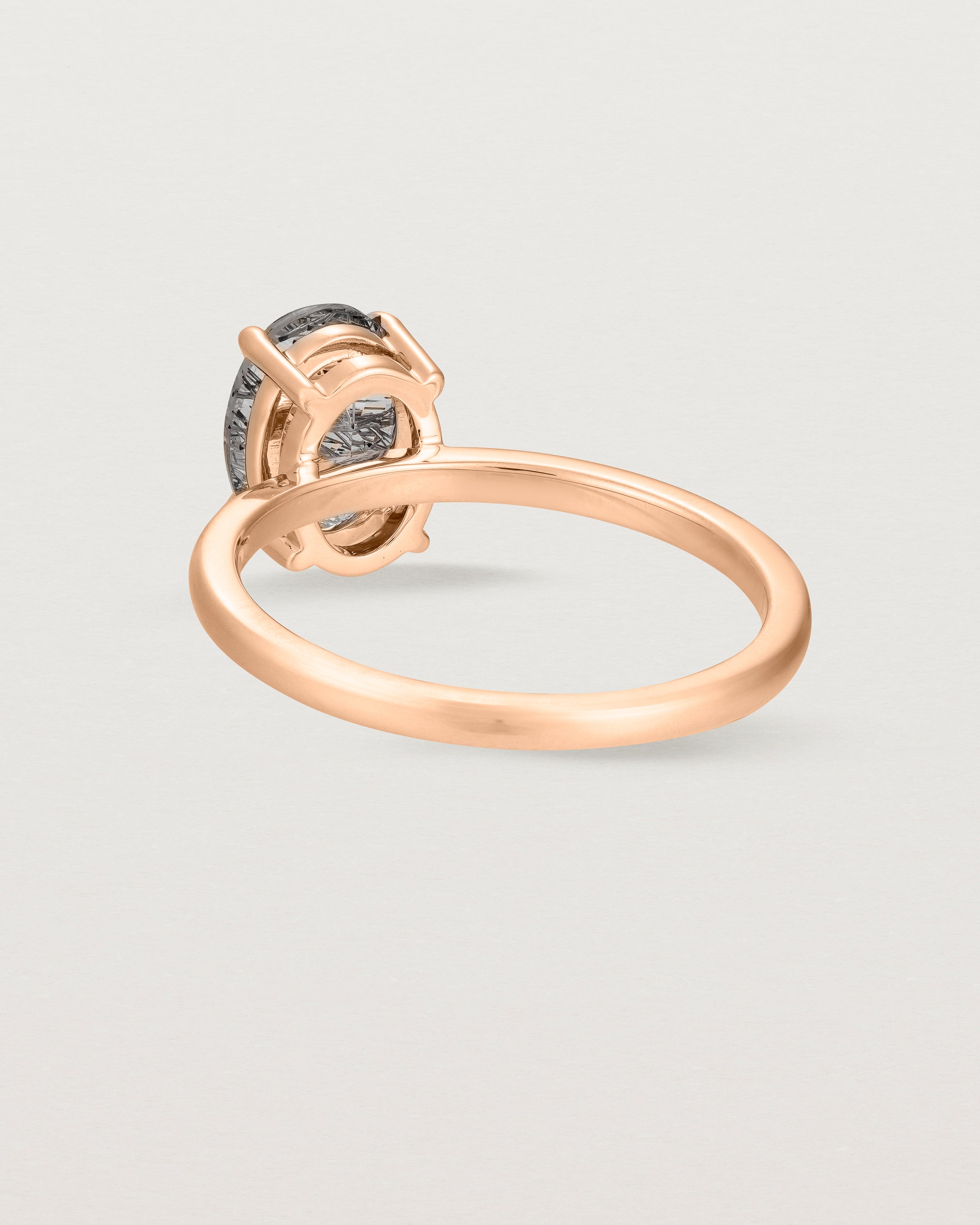 Back view of the Una Oval Solitaire | Tourmalinated Quartz | Rose Gold.