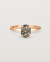 Front view of the Una Oval Solitaire | Tourmalinated Quartz | Rose Gold.