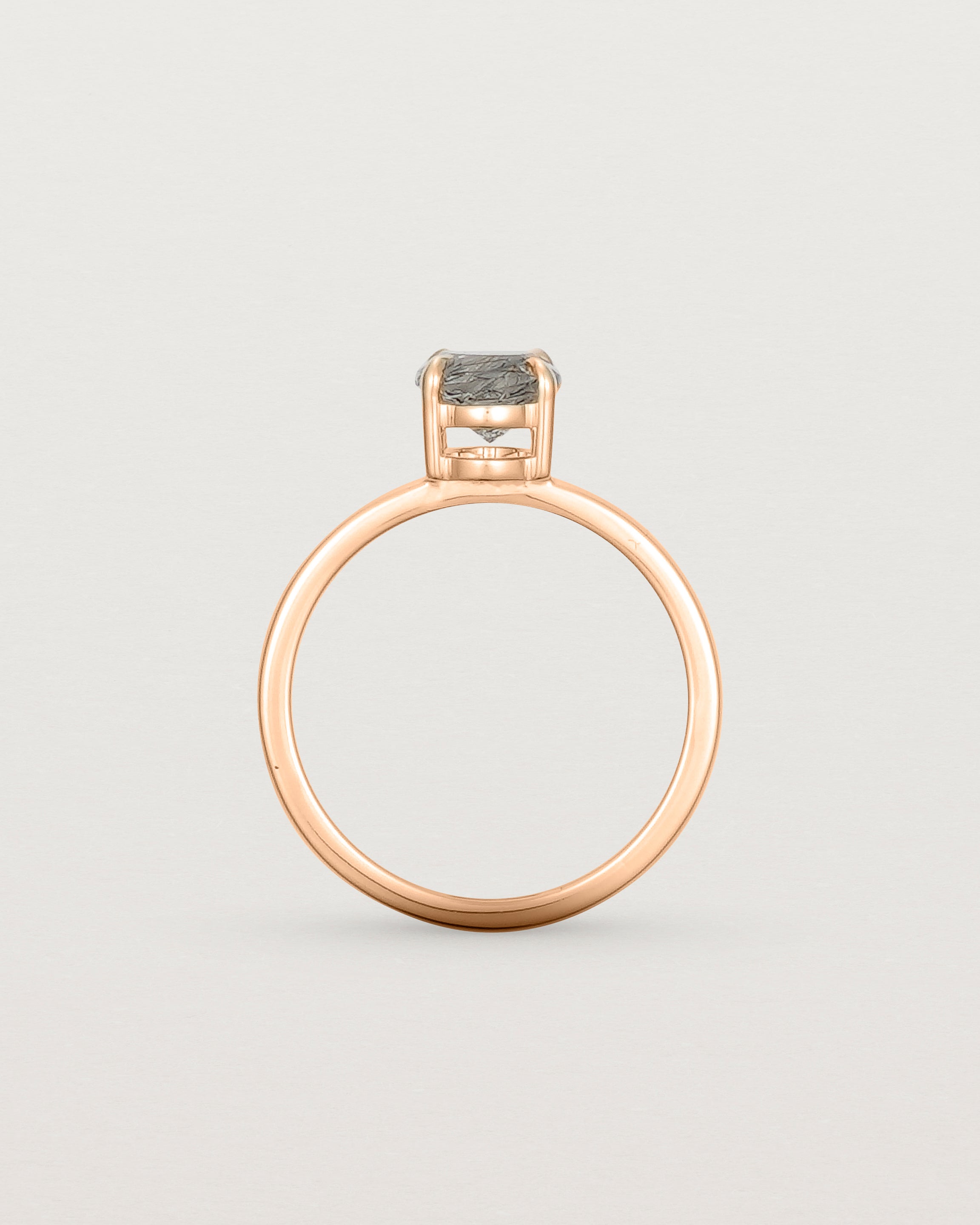 Standing view of the Una Oval Solitaire | Tourmalinated Quartz | Rose Gold.