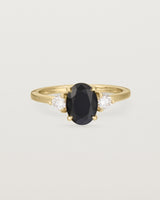 Front view of the Una Oval Trio Ring | Black Spinel & Diamonds | Yellow Gold.