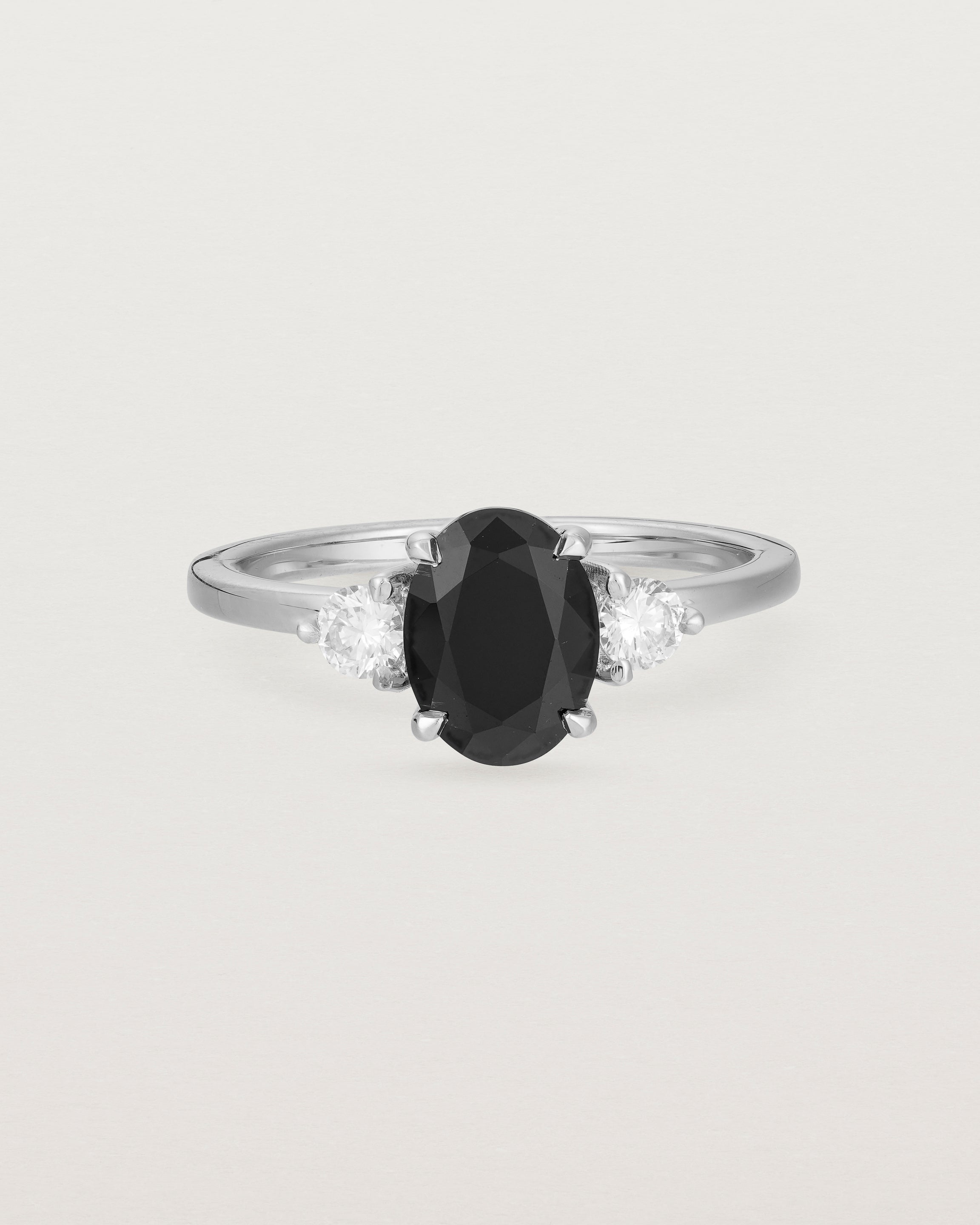 Front view of the Una Oval Trio Ring | Black Spinel & Diamonds | White Gold.