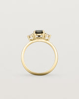 Standing view of the Una Oval Trio Ring | Black Spinel & Diamonds | Yellow Gold.