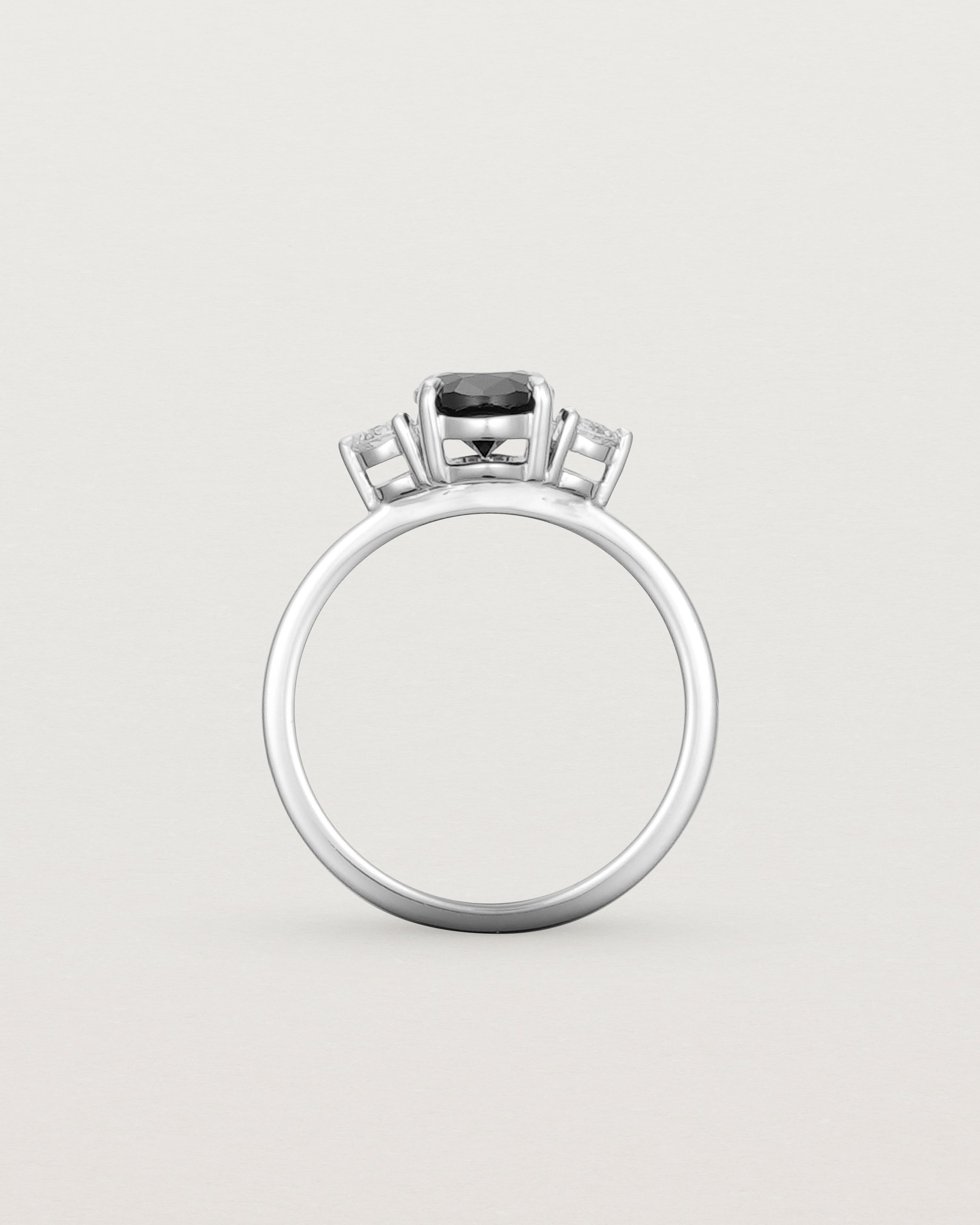 Standing view of the Una Oval Trio Ring | Black Spinel & Diamonds | White Gold.