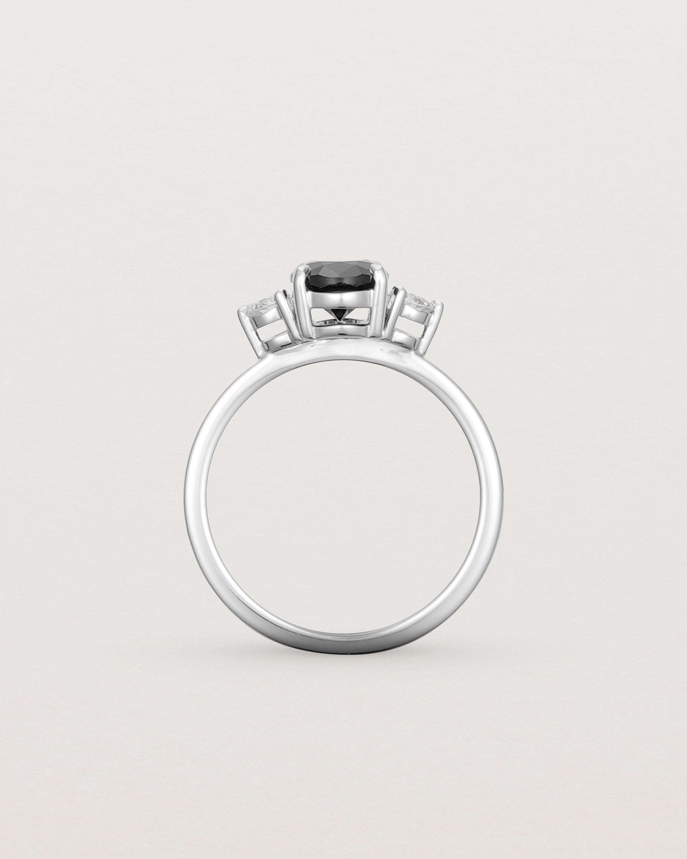 Standing view of the Una Oval Trio Ring | Black Spinel & Diamonds | White Gold.