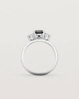 Standing view of the Una Oval Trio Ring | Black Spinel & Diamonds | White Gold.