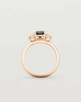 Standing view of the Una Oval Trio Ring | Black Spinel & Diamonds | Rose Gold.