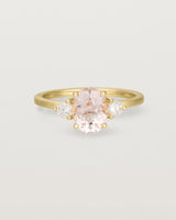 Front view of the Una Oval Trio Ring | Morganite & Diamonds | Yellow Gold.