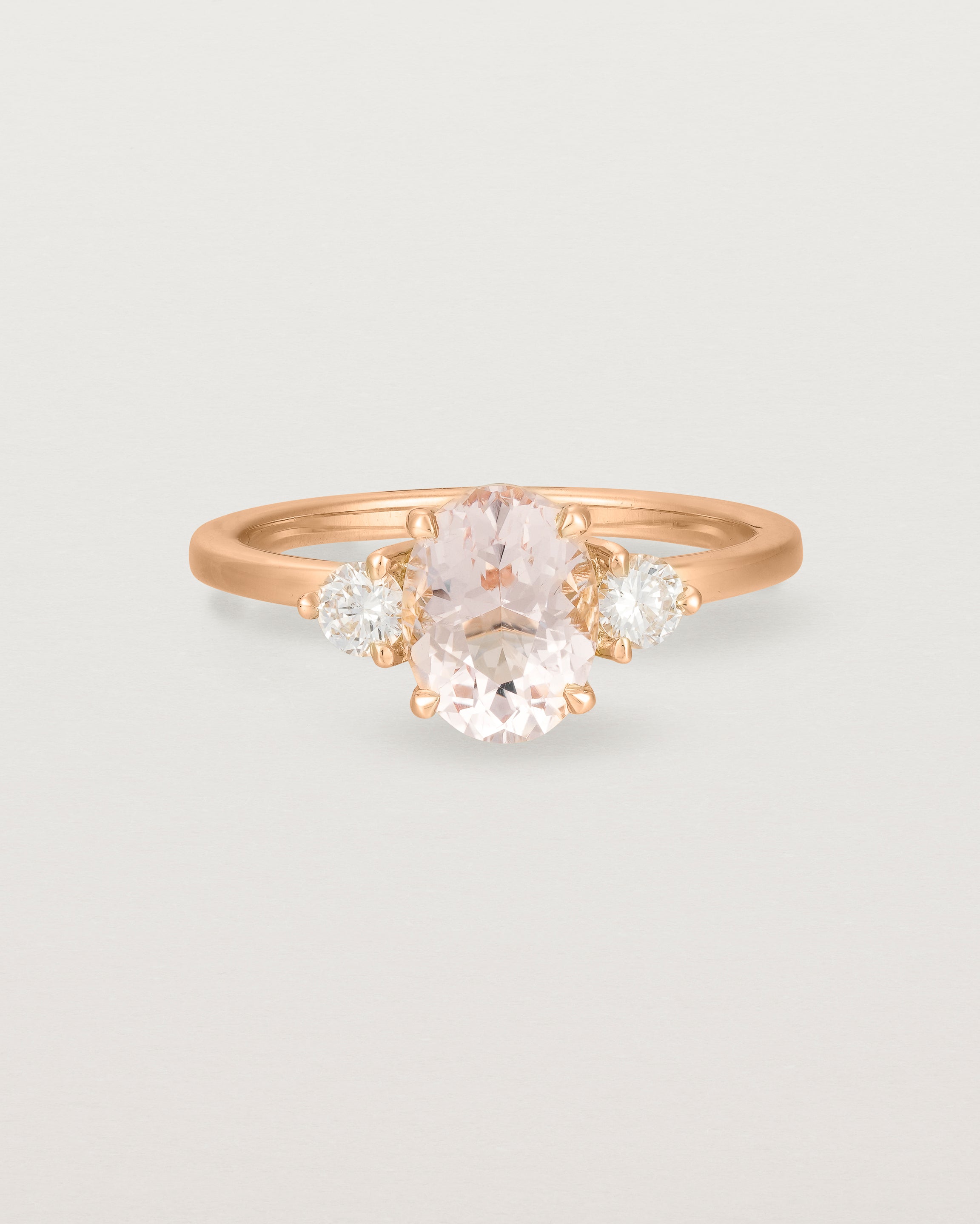 Front view of the Una Oval Trio Ring | Morganite & Diamonds | Rose Gold.