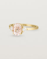 Angled view of the Una Oval Trio Ring | Morganite & Diamonds | Yellow Gold.