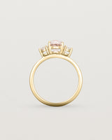 Standing view of the Una Oval Trio Ring | Morganite & Diamonds | Yellow Gold.