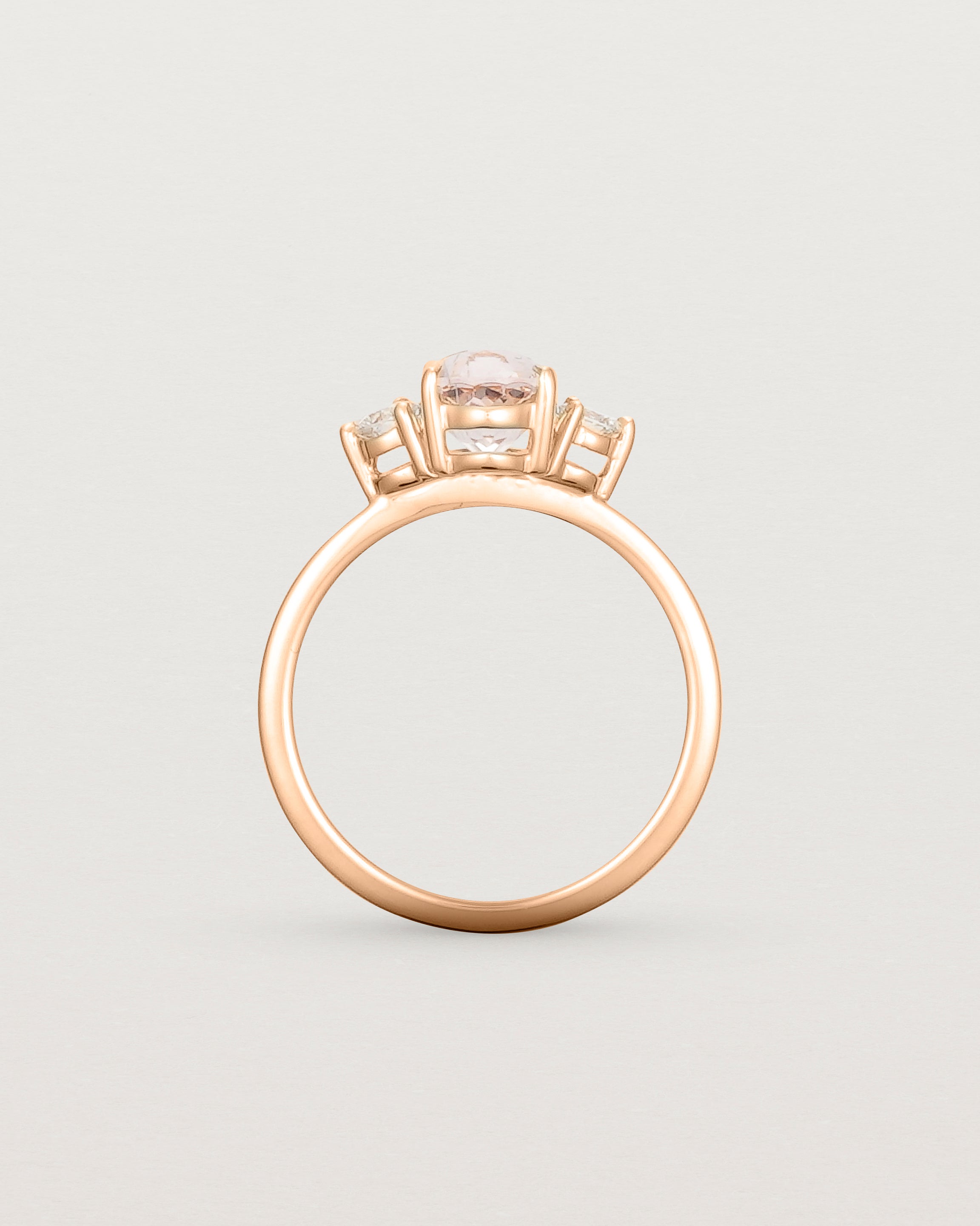Standing view of the Una Oval Trio Ring | Morganite & Diamonds | Rose Gold.