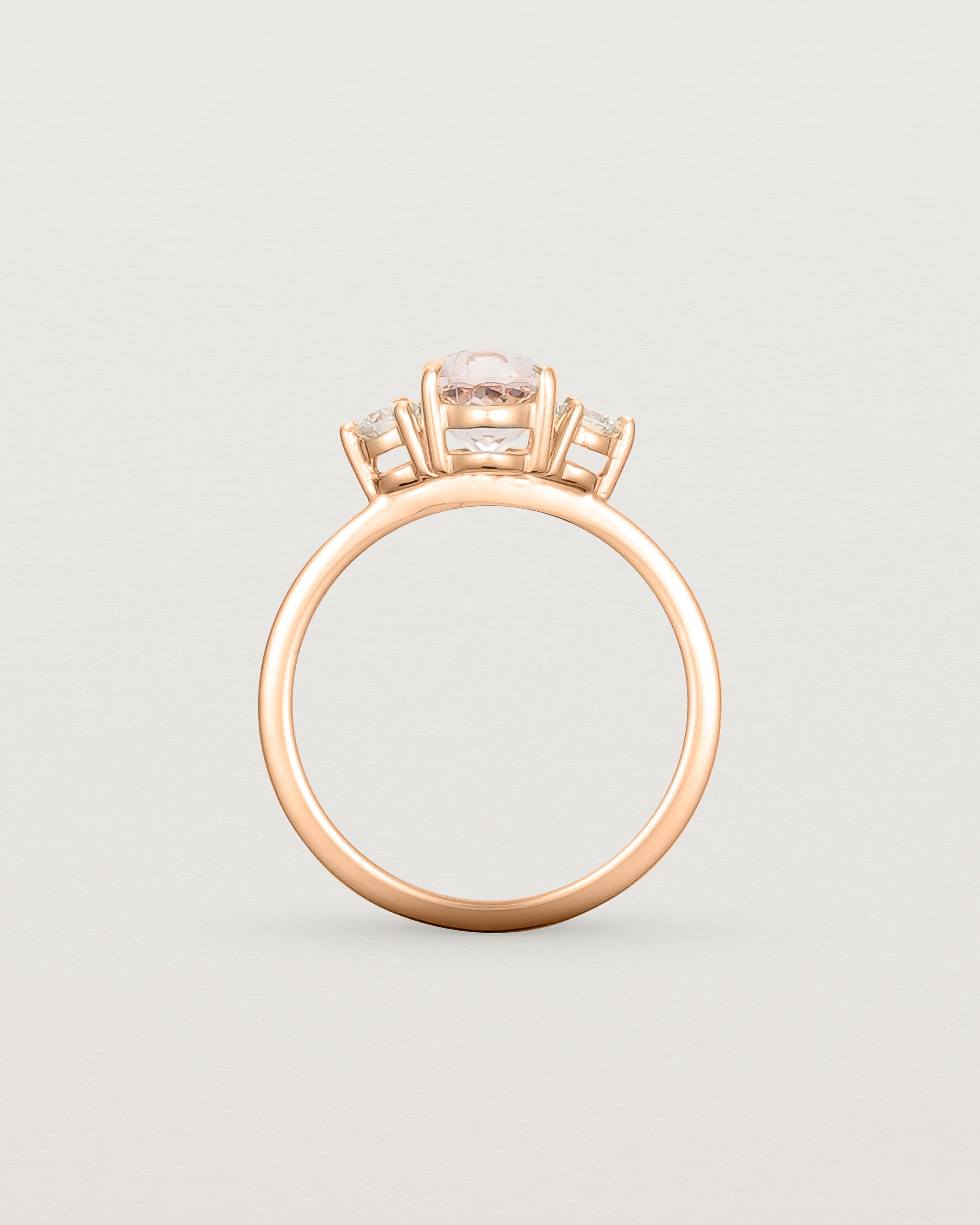 Standing view of the Una Oval Trio Ring | Morganite & Diamonds | Rose Gold.