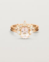 Front view of the Una Oval Trio Ring | Morganite & Diamonds | Rose Gold stacked with the Odette Crown Ring.