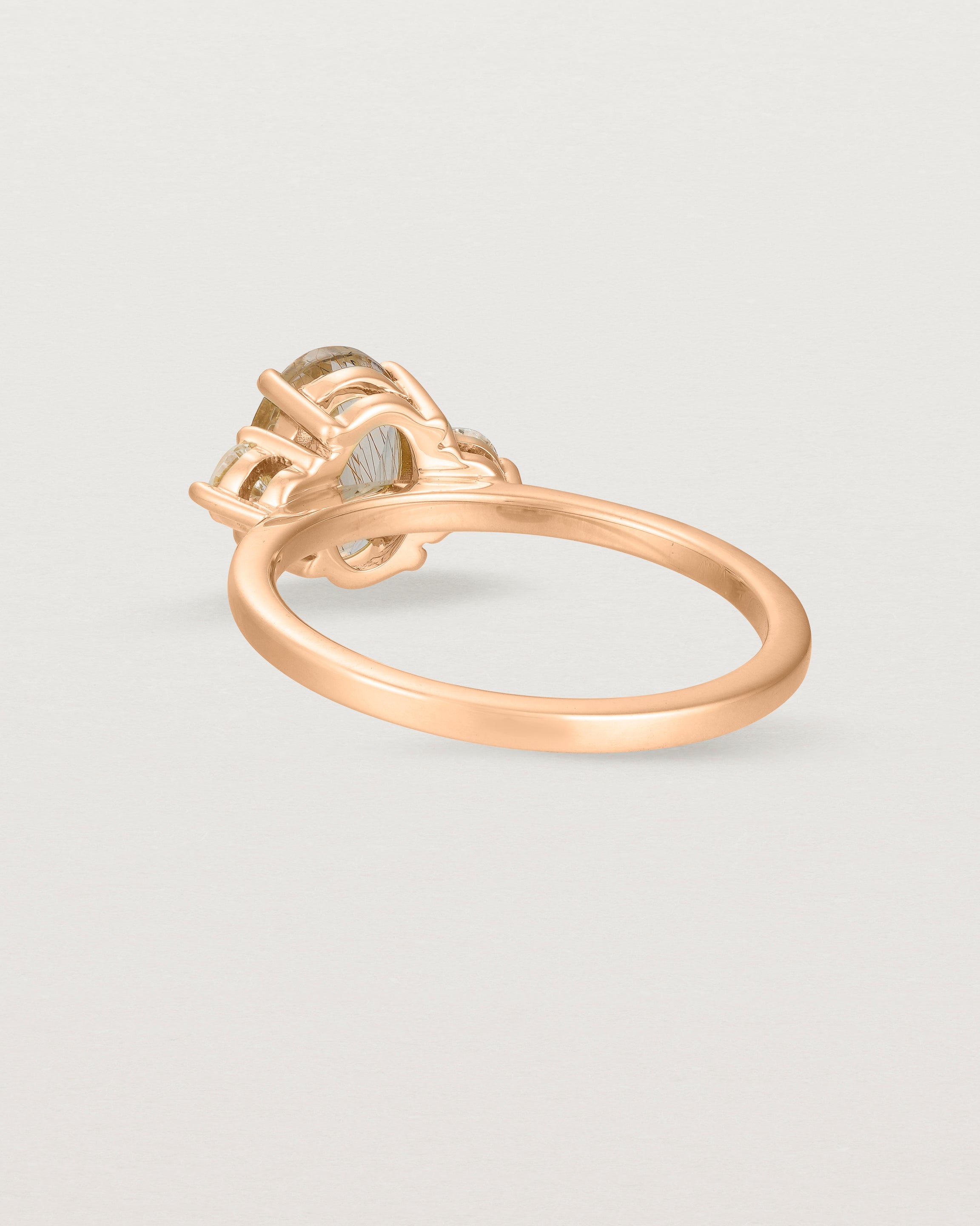 Back view of the Una Oval Trio Ring | Rutilated Quartz & Diamonds | Rose Gold.