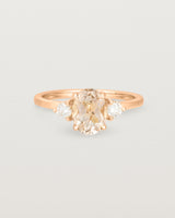 Front view of the Una Oval Trio Ring | Rutilated Quartz & Diamonds | Rose Gold.