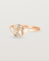 Angled view of the Una Oval Trio Ring | Rutilated Quartz & Diamonds | Rose Gold.