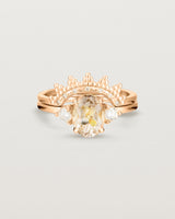 Front view of the Una Oval Trio Ring | Rutilated Quartz & Diamonds | Rose Gold stacked with the Odine Crown Ring | Diamonds.