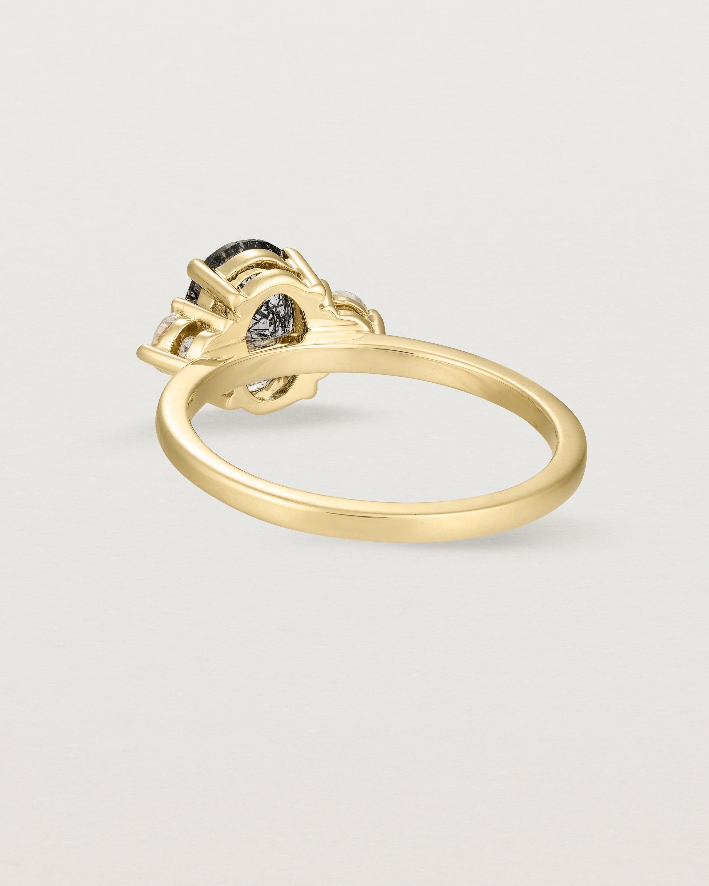 Back view of the Una Oval Trio Ring | Tourmalinated Quartz & Diamonds | Yellow Gold.