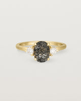 Front view of the Una Oval Trio Ring | Tourmalinated Quartz & Diamonds | Yellow Gold.