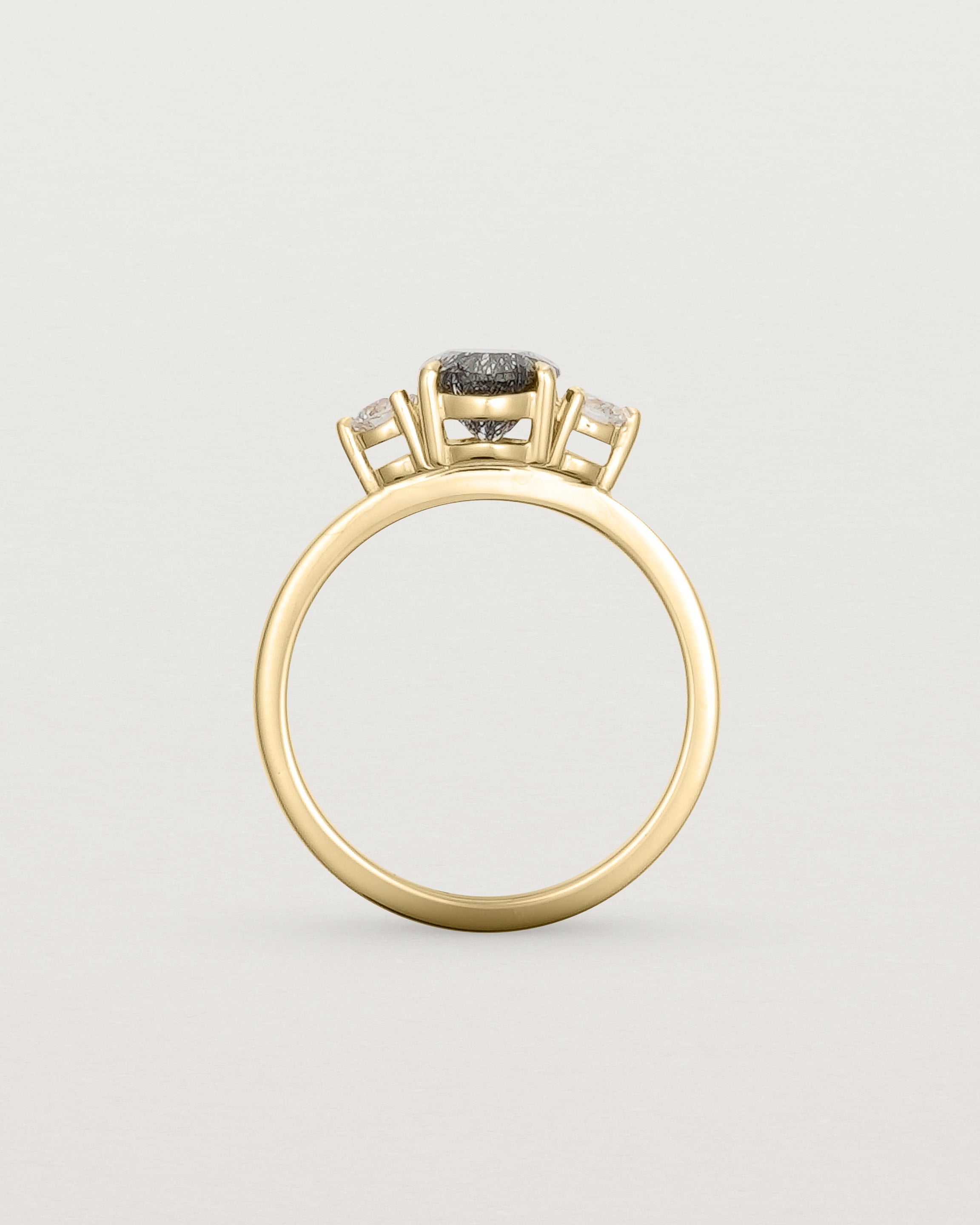 Standing view of the Una Oval Trio Ring | Tourmalinated Quartz & Diamonds | Yellow Gold.