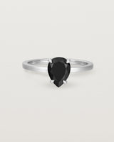 Front view of the Una Pear Solitaire | Black Spinel | White Gold.