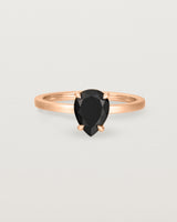 Front view of the Una Pear Solitaire | Black Spinel | Rose Gold.