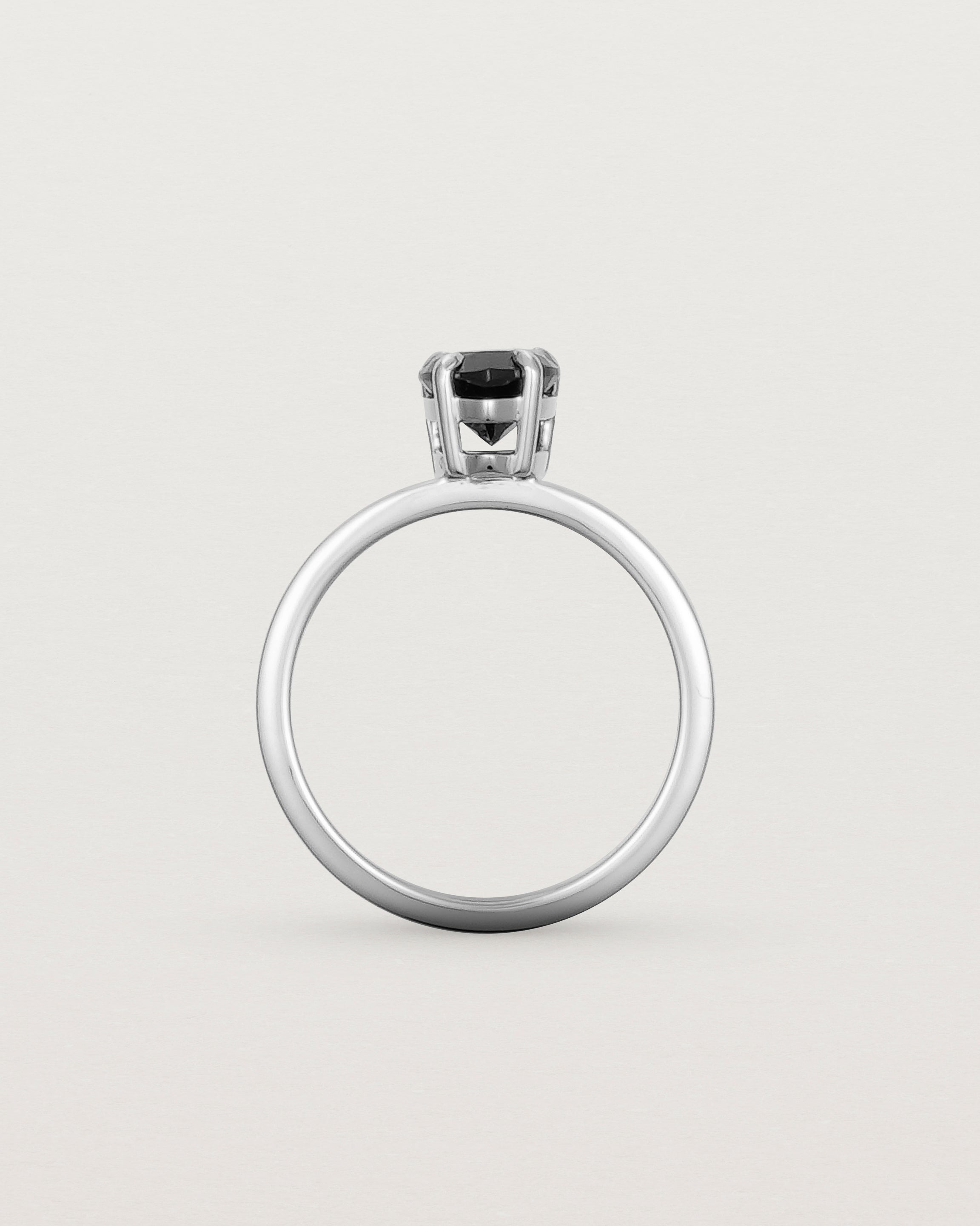 Standing view of the Una Pear Solitaire | Black Spinel | Rose Gold.