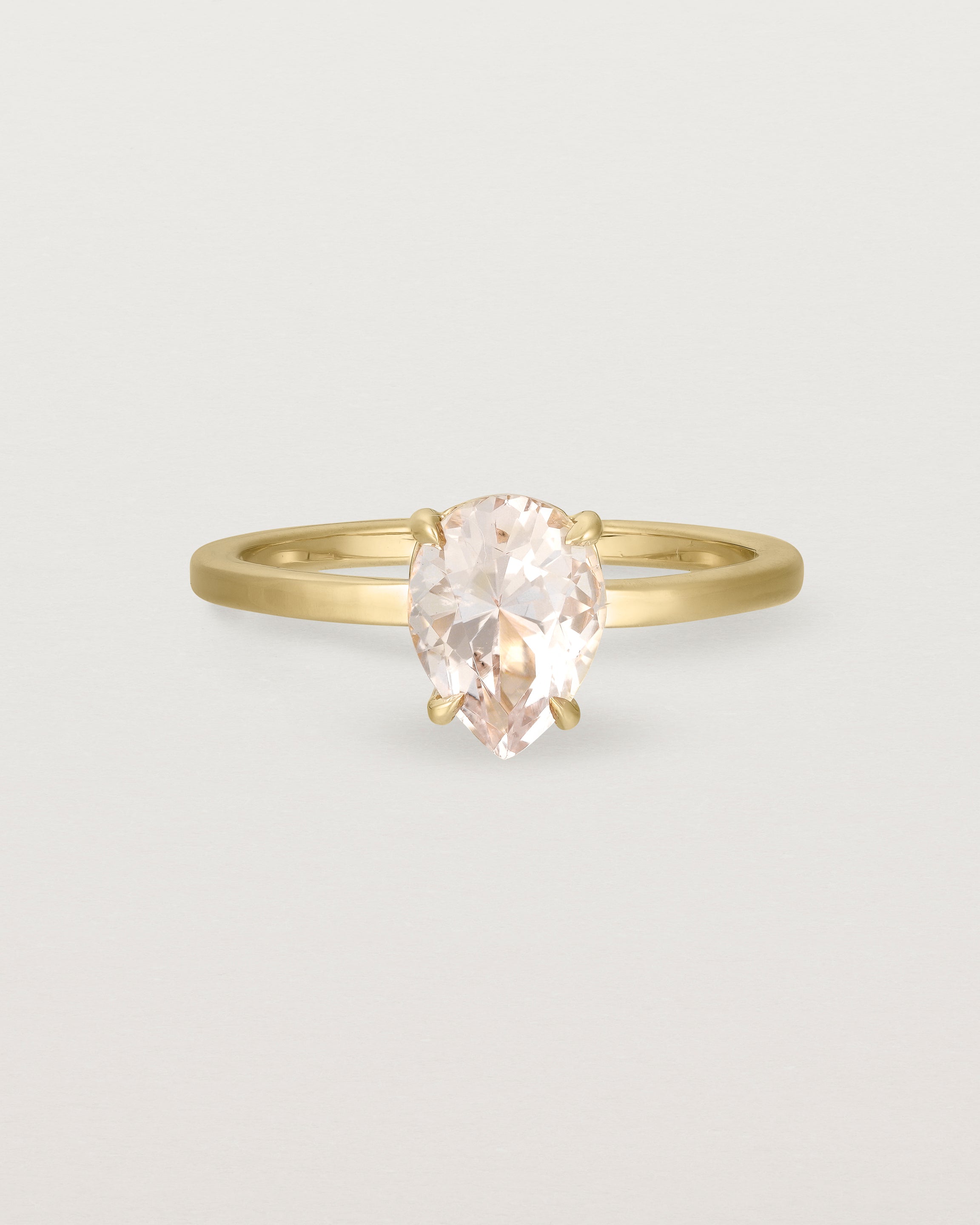Front view of the Una Pear Solitaire | Morganite | Yellow Gold.
