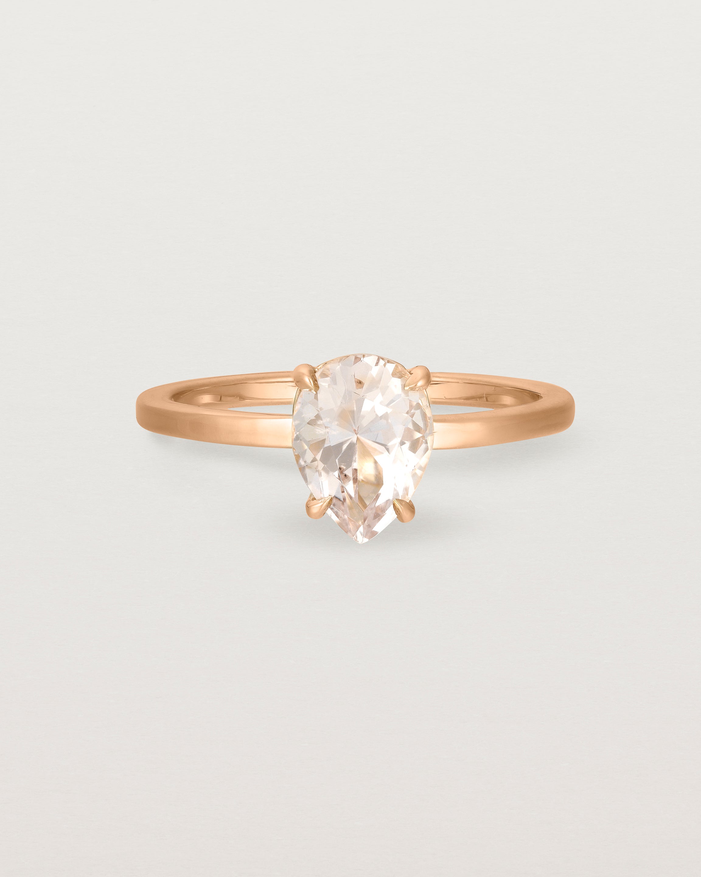 Front view of the Una Pear Solitaire | Morganite | Rose Gold.