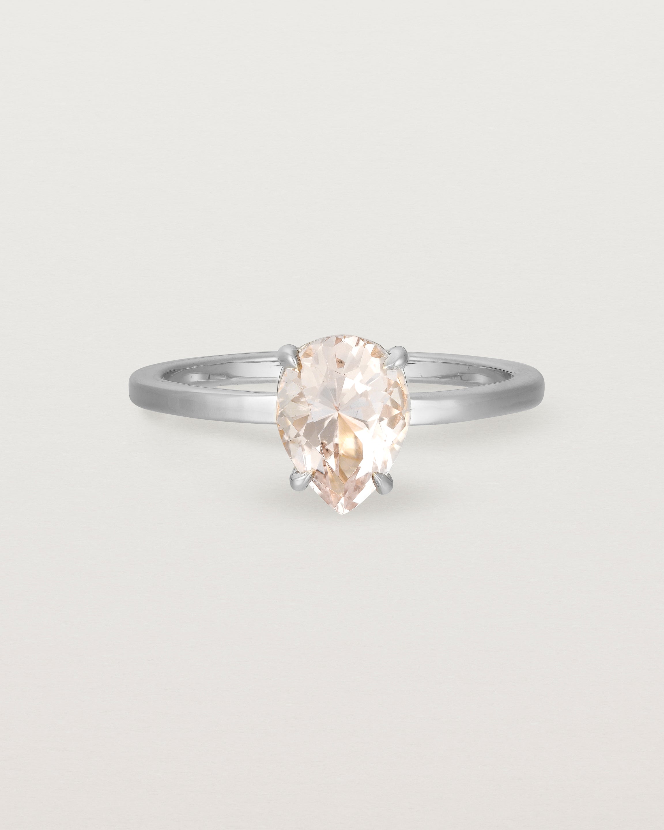 Front view of the Una Pear Solitaire | Morganite | White Gold.