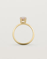 Standing view of the Una Pear Solitaire | Morganite | Yellow Gold.