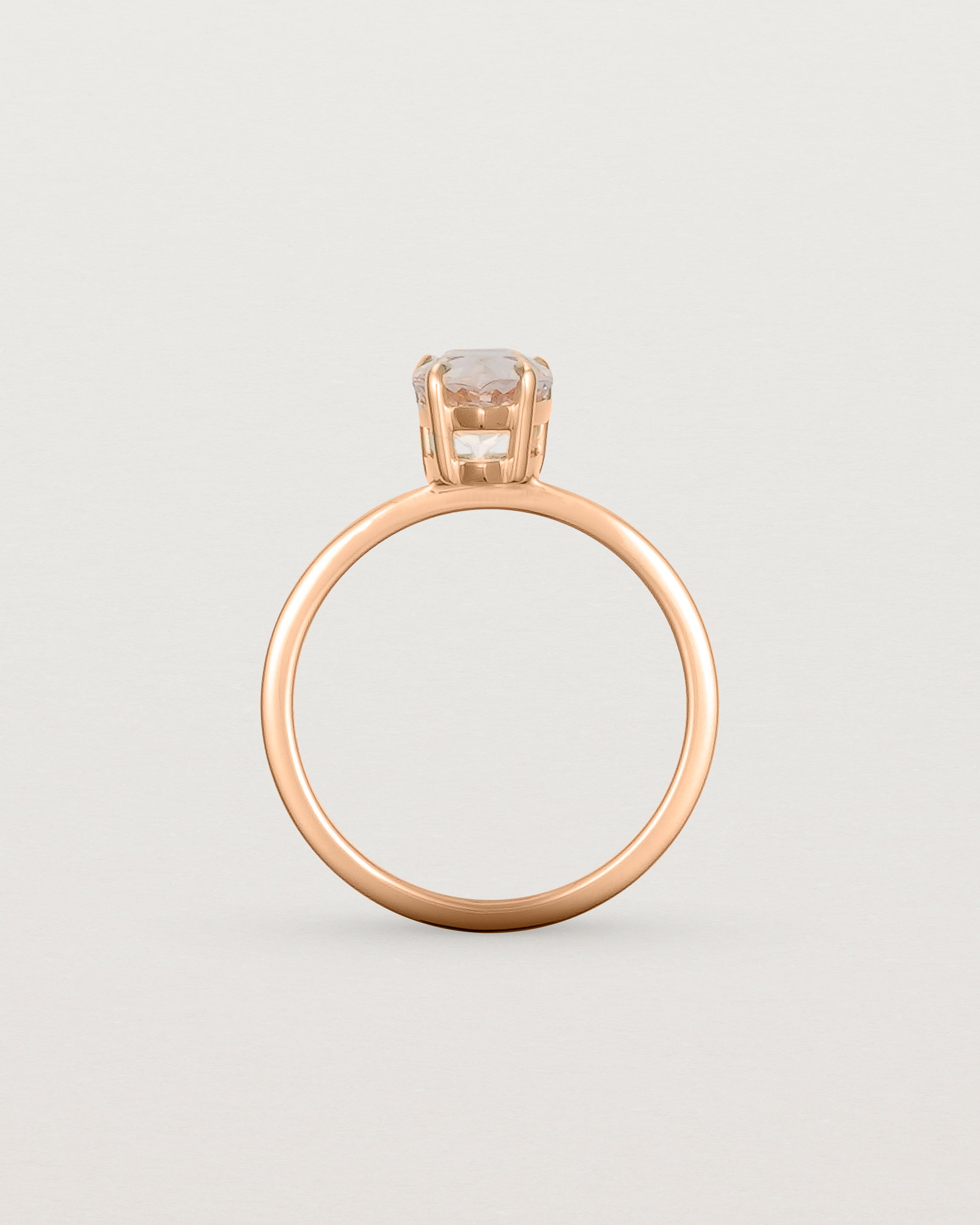 Standing view of the Una Pear Solitaire | Morganite | Rose Gold.