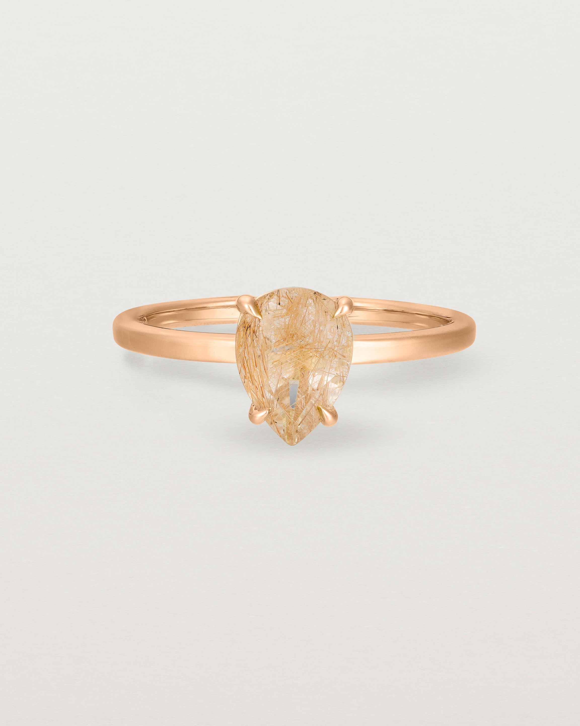 Front view of the Una Pear Solitaire | Rutilated Quartz | Rose Gold.