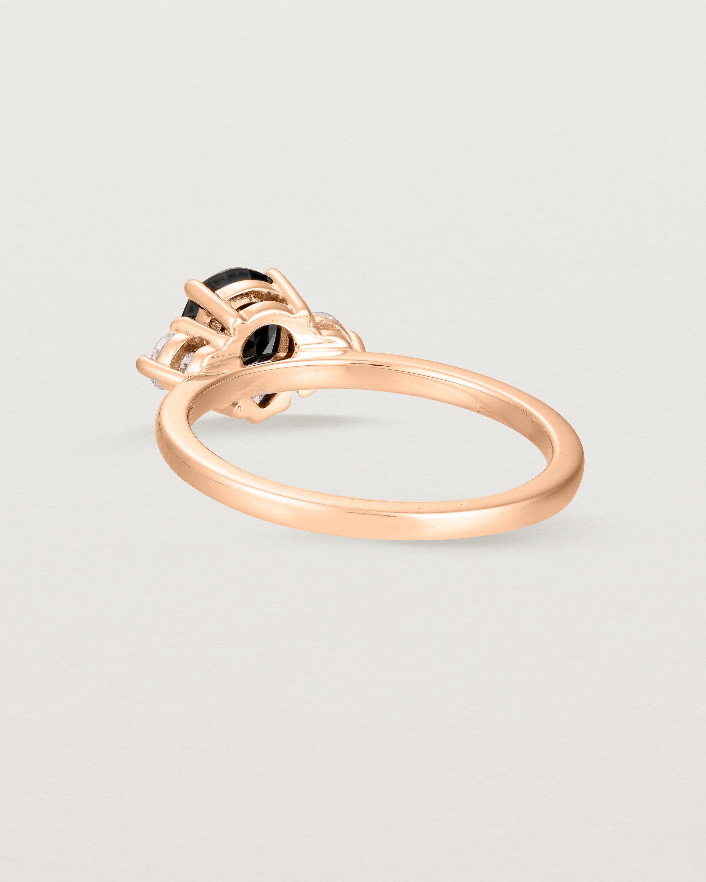 Back view of the Una Pear Trio Ring | Black Spinel & Diamonds | Rose Gold.