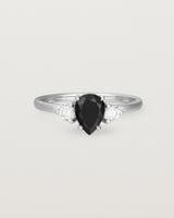 Front view of the Una Pear Trio Ring | Black Spinel & Diamonds | White Gold.