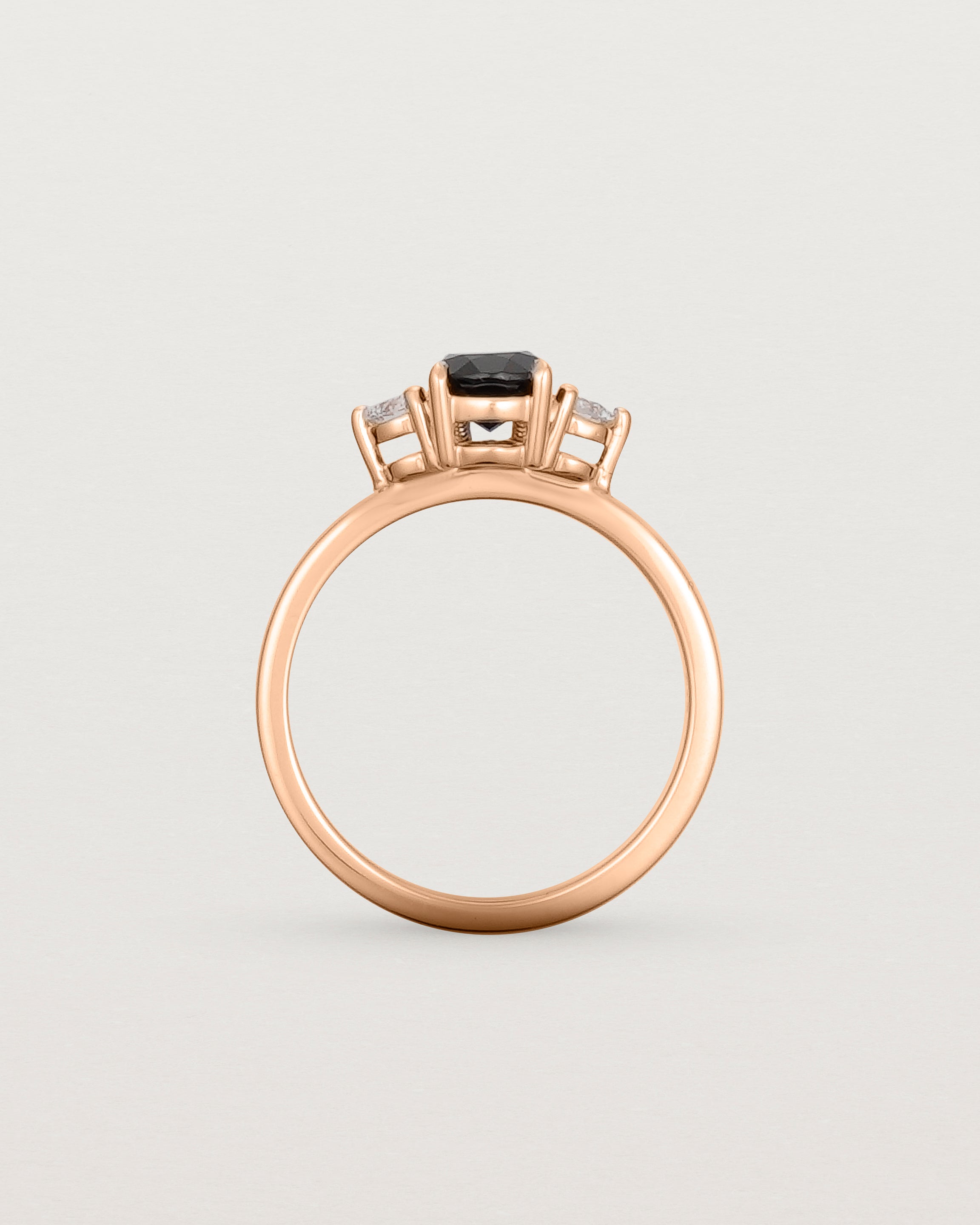 Standing view of the Una Pear Trio Ring | Black Spinel & Diamonds | Rose Gold.