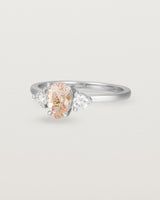 Angled view of the Una Pear Trio Ring | Morganite & Diamonds | White Gold.