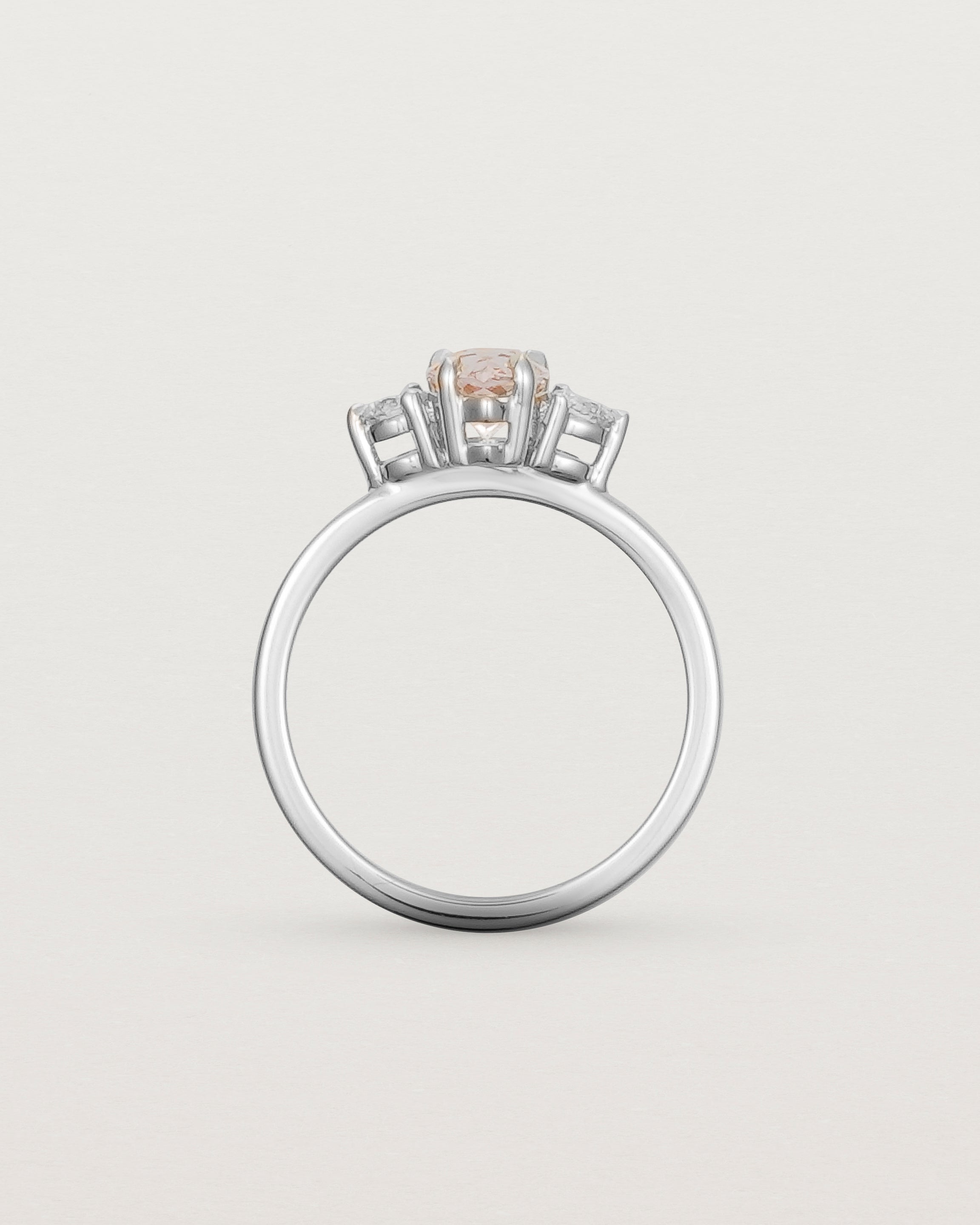 Standing view of the Una Pear Trio Ring | Morganite & Diamonds | White Gold.