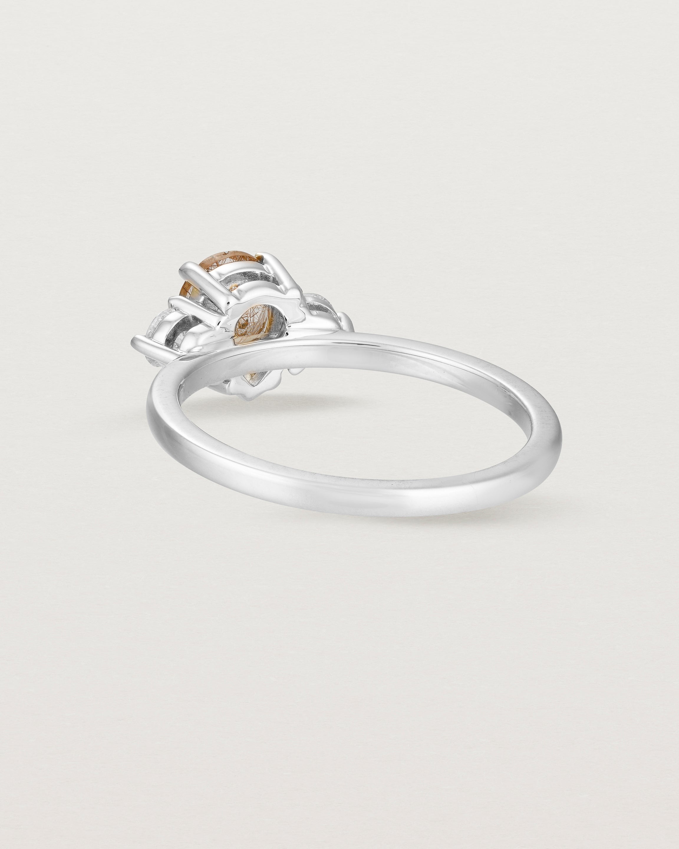 Back view of the Una Pear Trio Ring | Rutilated Quartz & Diamonds | White Gold.