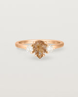 Front view of the Una Pear Trio Ring | Rutilated Quartz & Diamonds | Rose Gold.