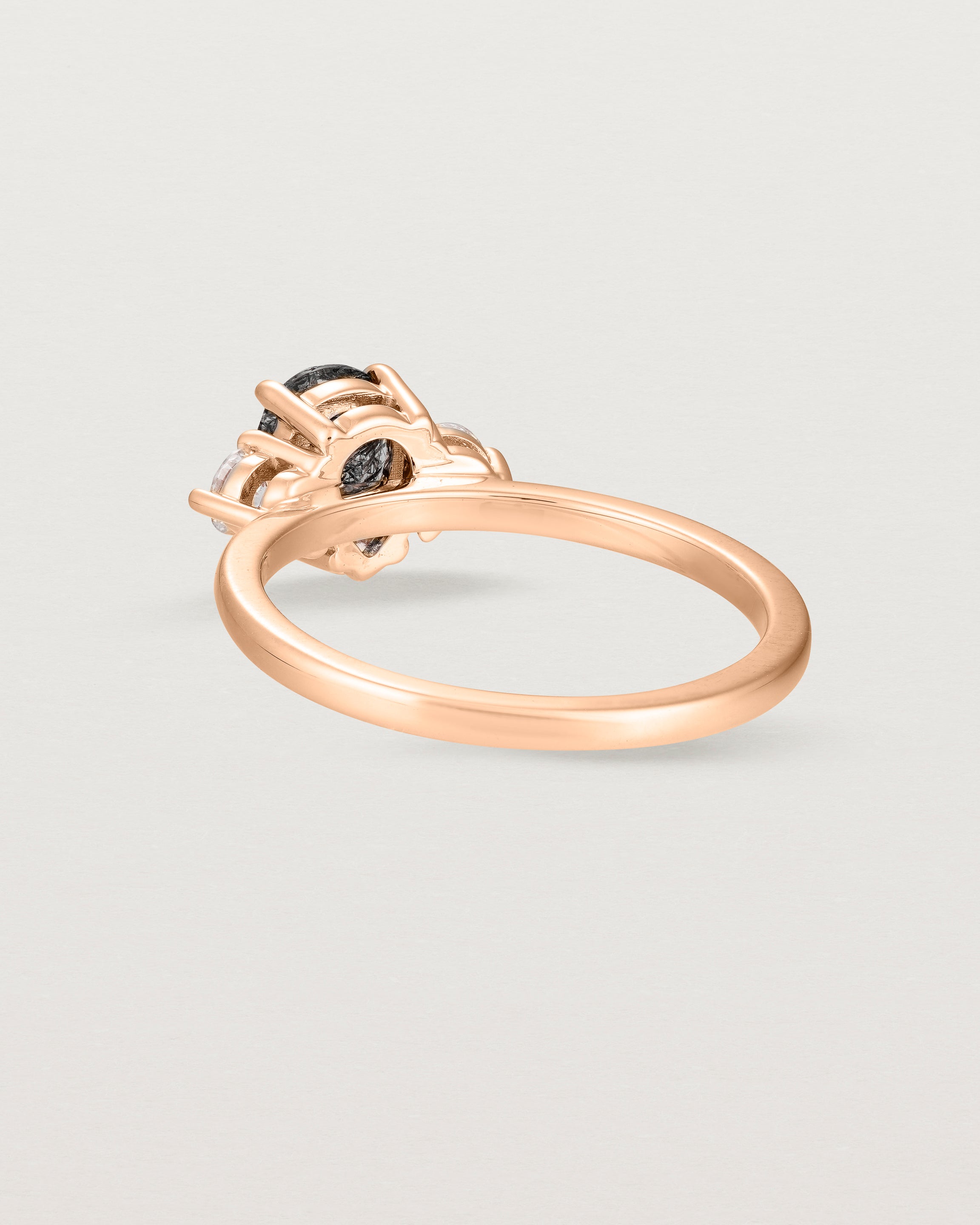 Back view of the Una Pear Trio Ring | Tourmalinated Quartz & Diamonds | Rose Gold.