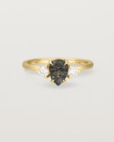 Front view of the Una Pear Trio Ring | Tourmalinated Quartz & Diamonds | Yellow Gold.