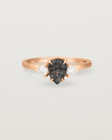 Front view of the Una Pear Trio Ring | Tourmalinated Quartz & Diamonds | Rose Gold.