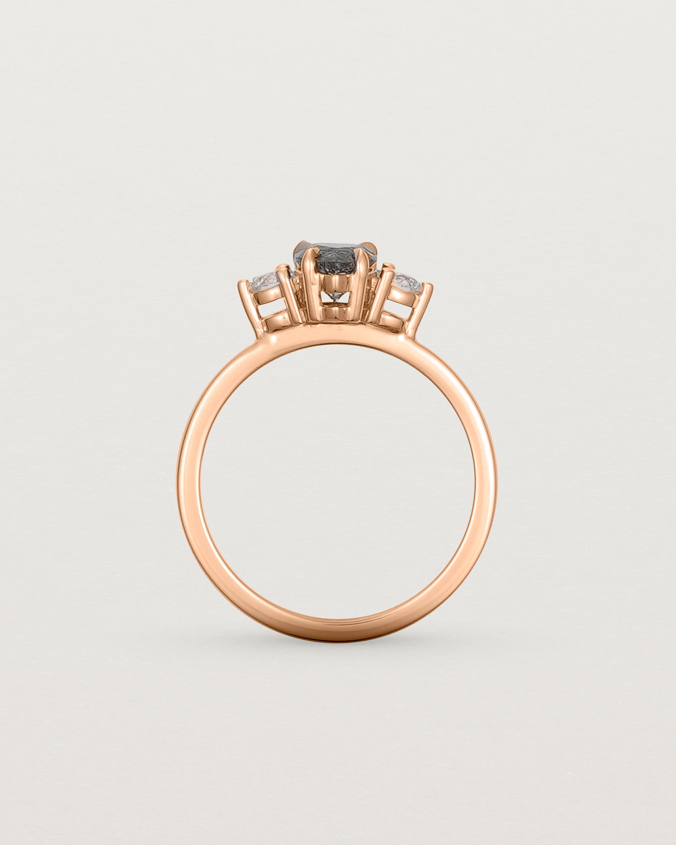 Standing view of the Una Pear Trio Ring | Tourmalinated Quartz & Diamonds | Rose Gold.